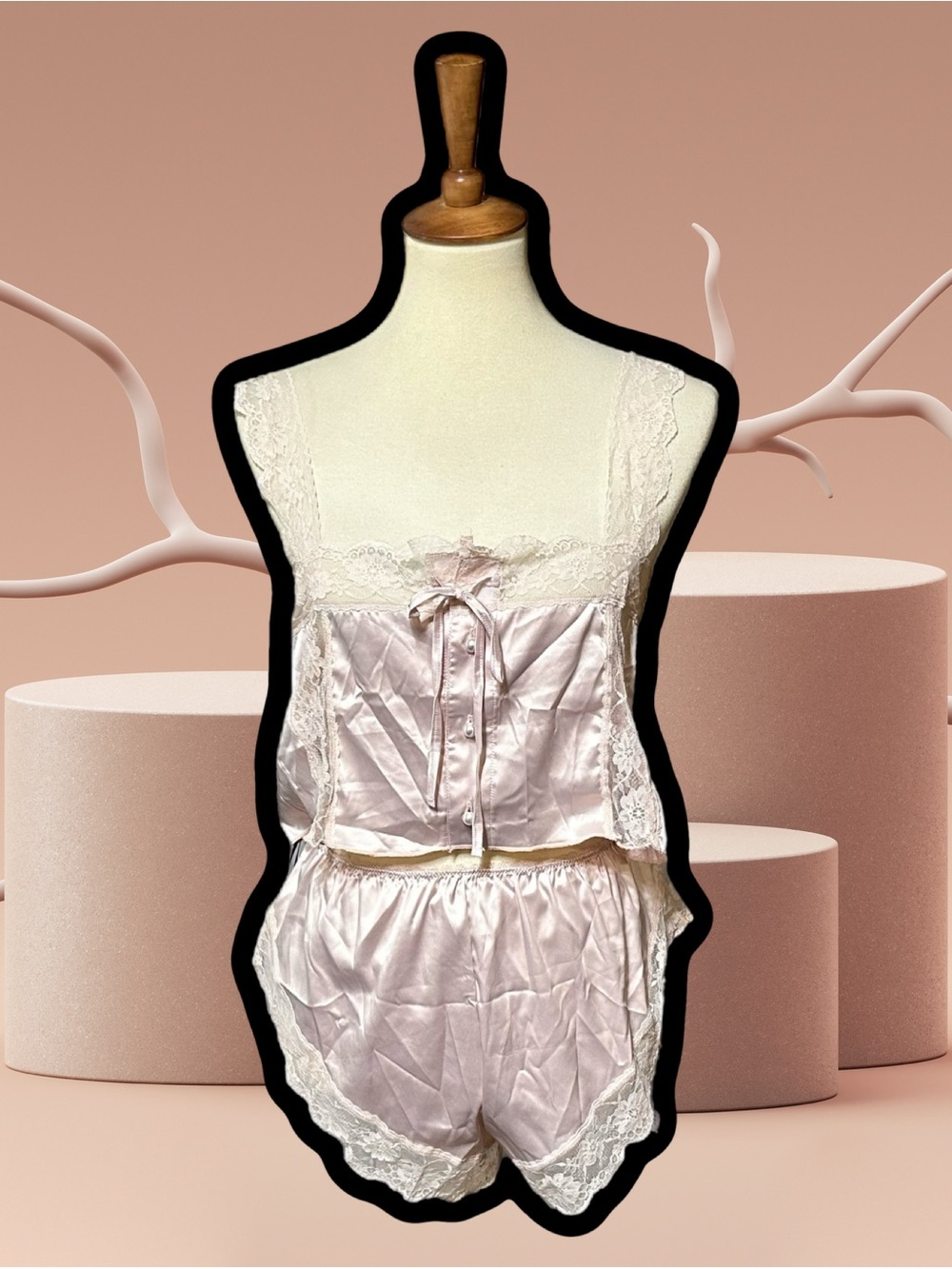 🌈 Beautiful Lace Trim Satin Lounge Set